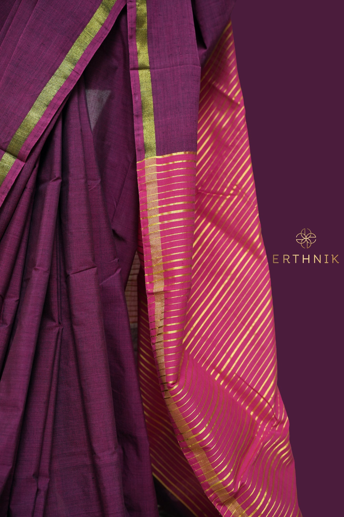 Erthnik™ Premium Chennamangalam Handloom Maroon pure cotton saree