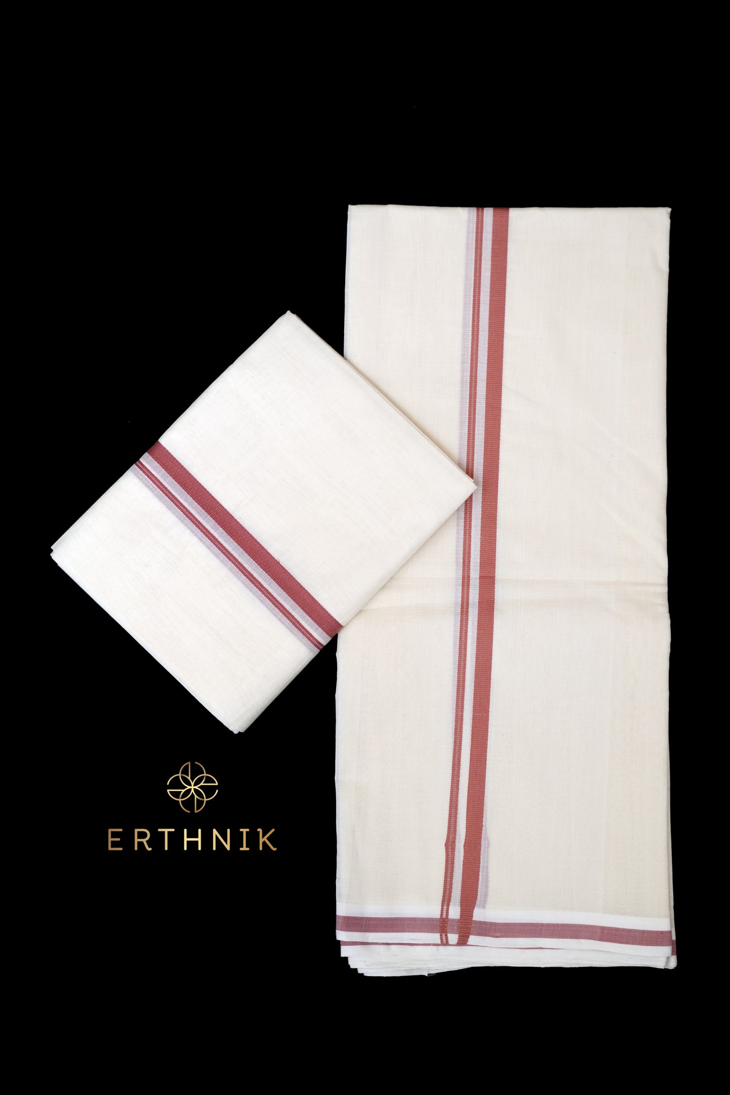 Erthnik™ Chennamangalam Pure Handloom Onion pink kara Set Mundu