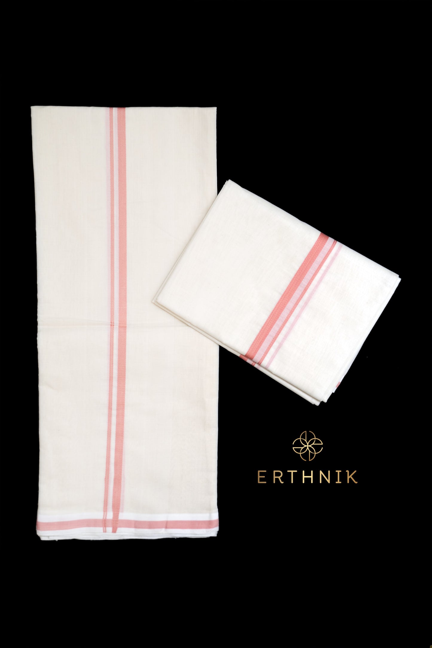 Erthnik™ Chennamangalam Pure Handloom pink kara Set Mundu