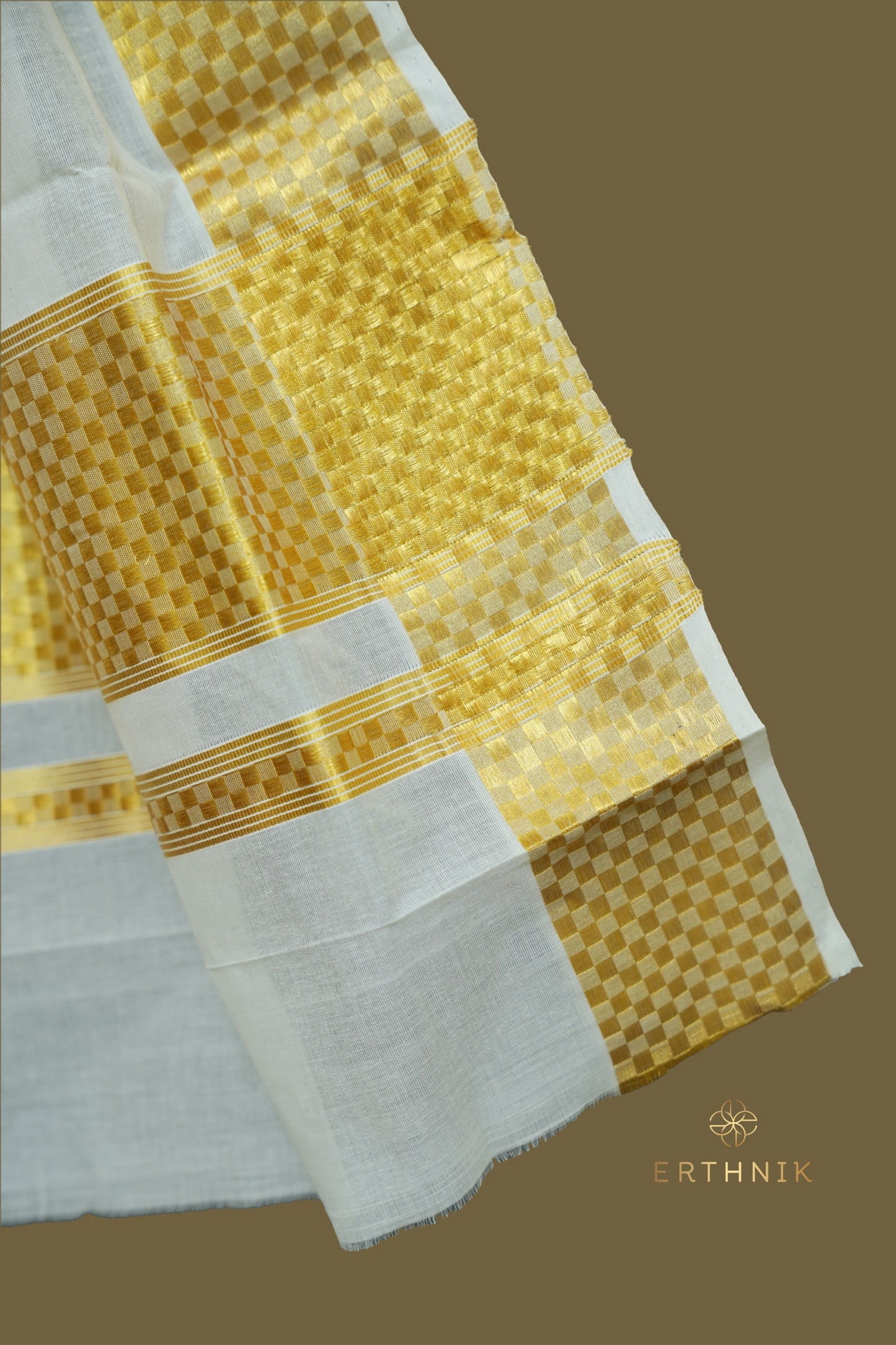 Erthnik™ Premium Handloom Set Mundu – Paa Neythu Kasavu Border (2.80 M)