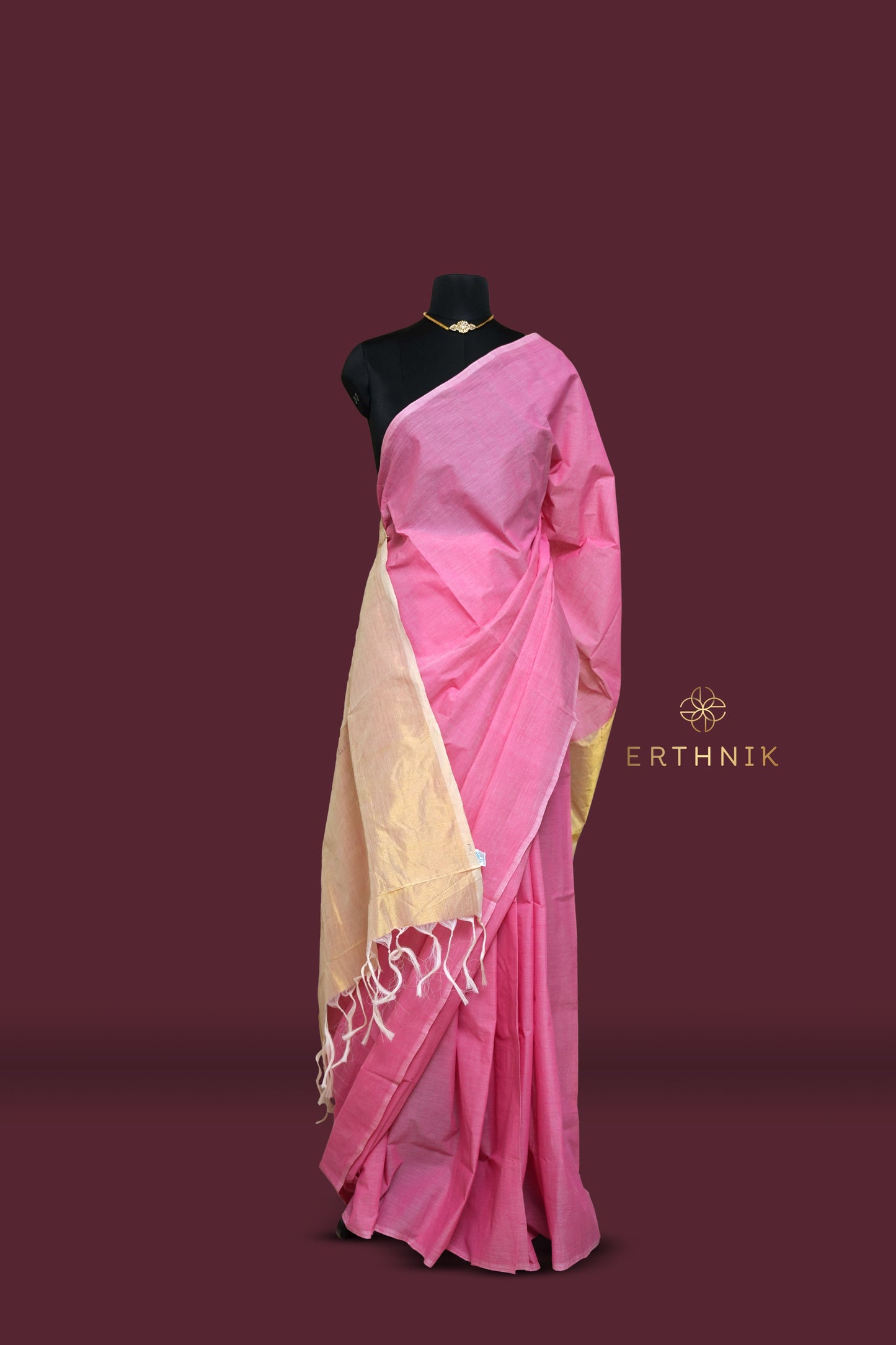 Erthnik™ Premium Chennamangalam Handloom pastel pink pure cotton kerala saree