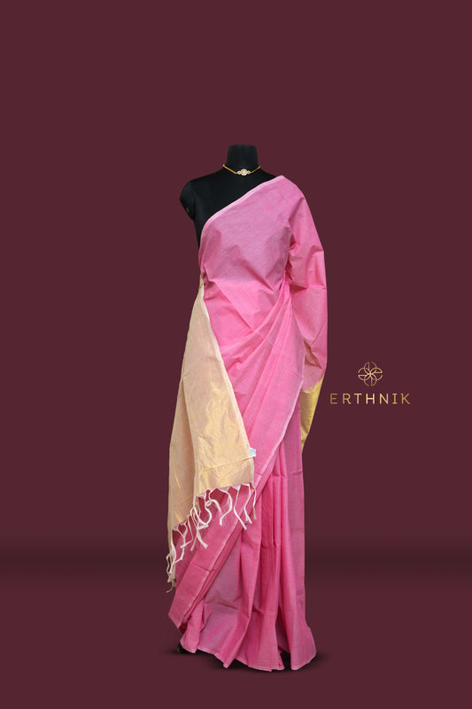 Erthnik™ Premium Chennamangalam Handloom pastel pink pure cotton kerala saree