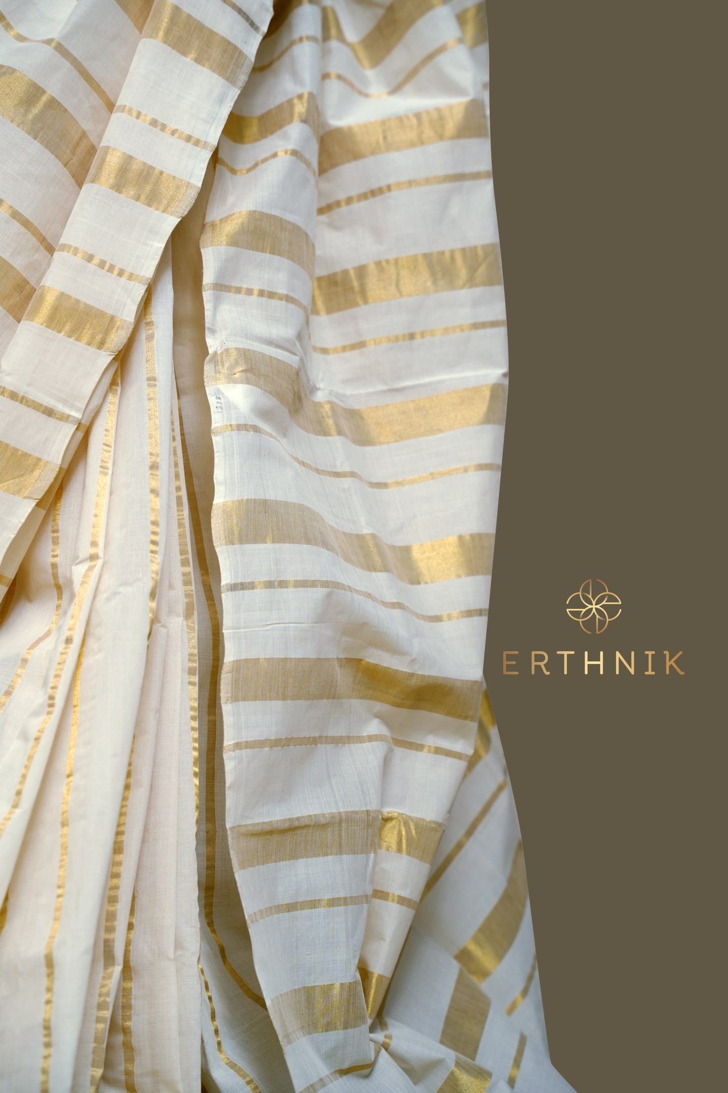 Erthnik™ Premium Chennamangalam Handloom Gold striped pure cotton kerala saree