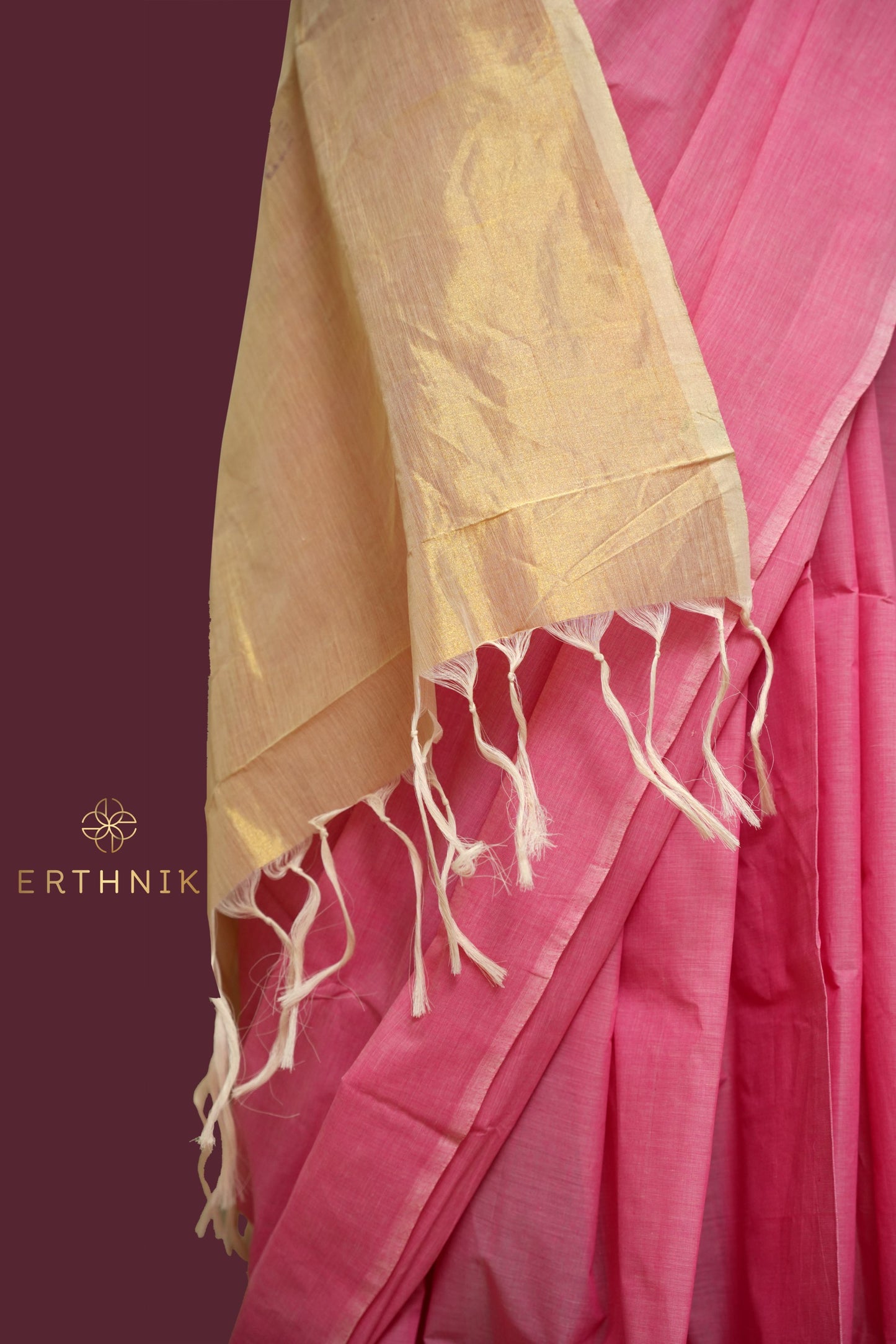 Erthnik™ Premium Chennamangalam Handloom pastel pink pure cotton kerala saree