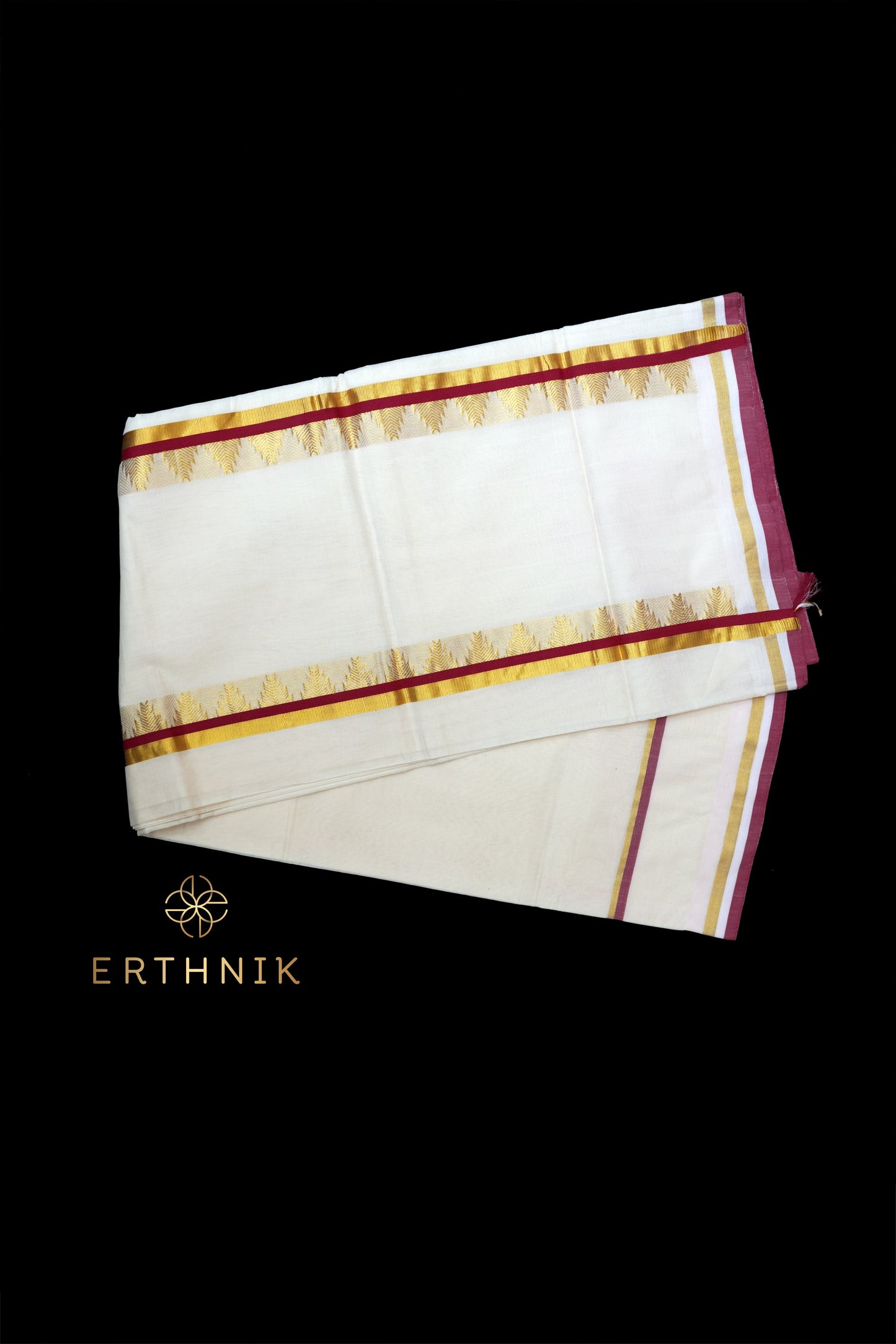 Erthnik™ Chennamangalam Pure Handloom premium Golden kasav and maroon