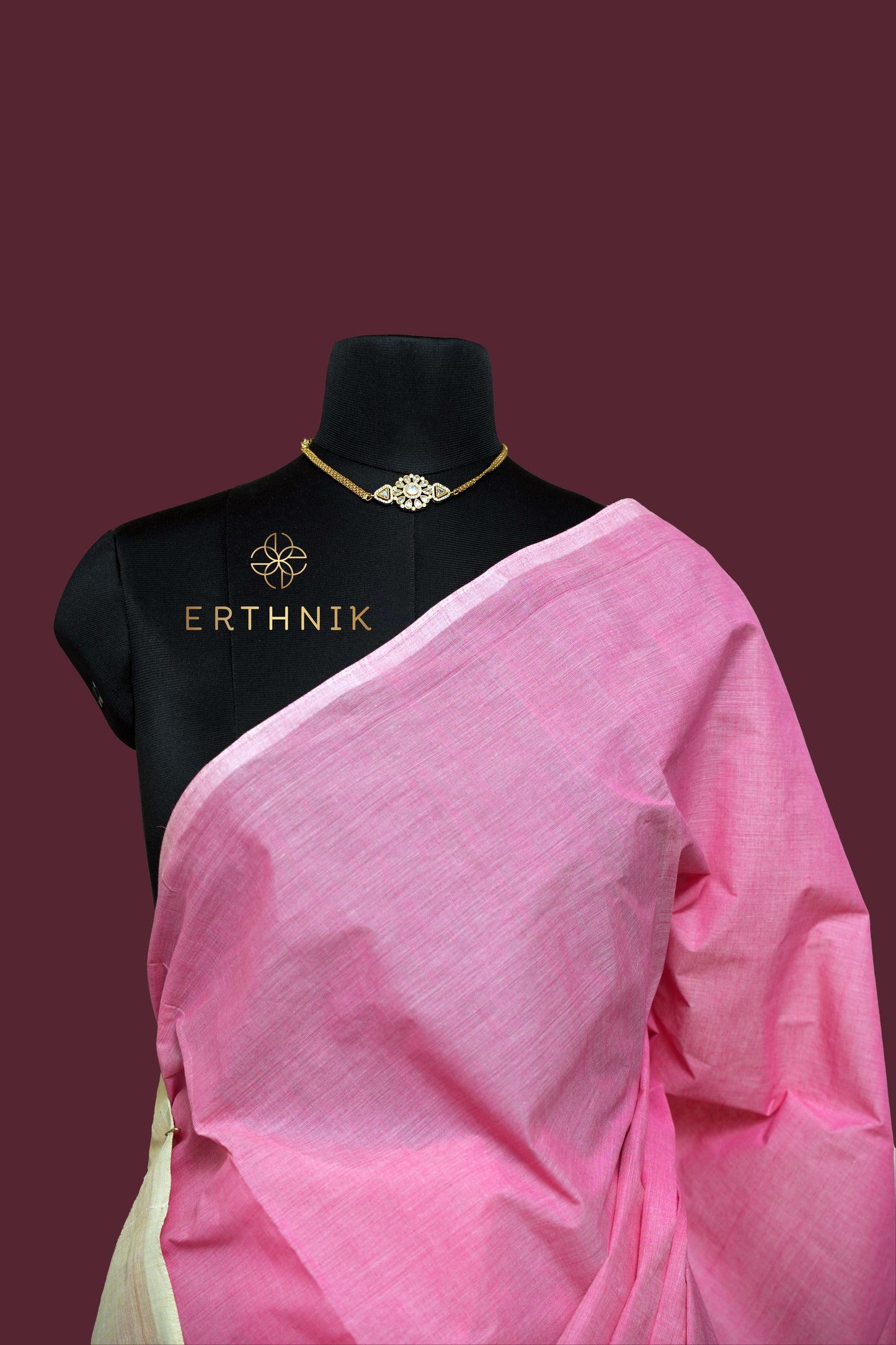 Erthnik™ Premium Chennamangalam Handloom pastel pink pure cotton kerala saree
