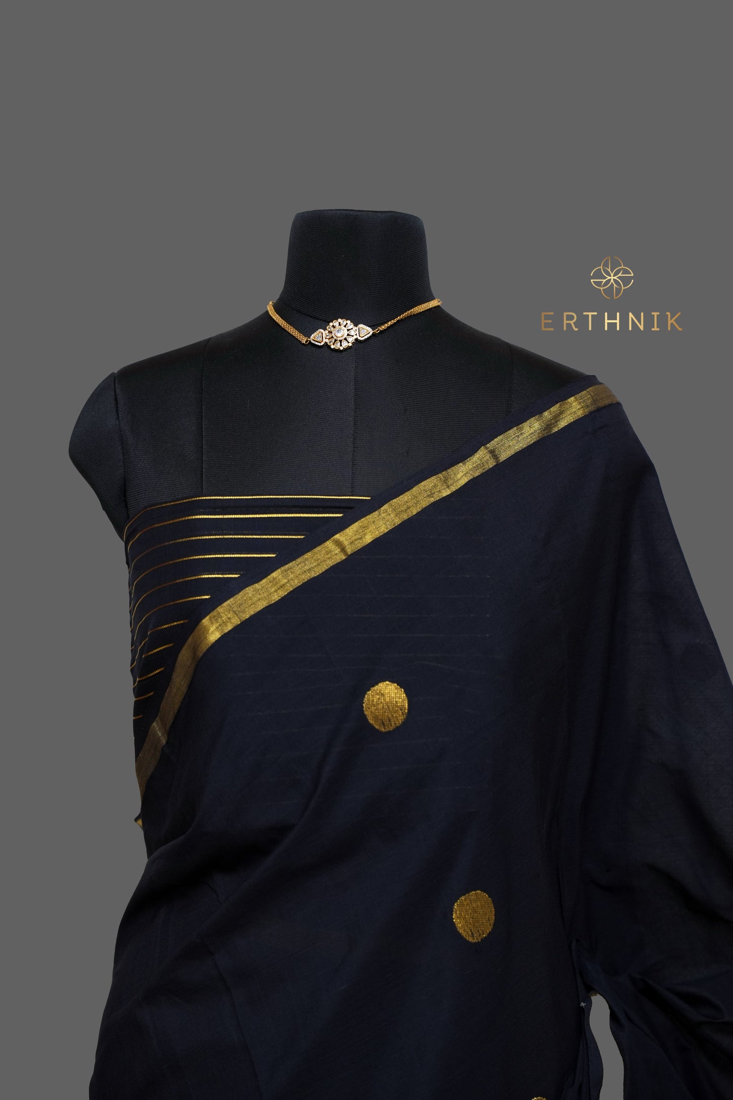 Erthnik™ Premium Chennamangalam Handloom Royal Black pure cotton saree