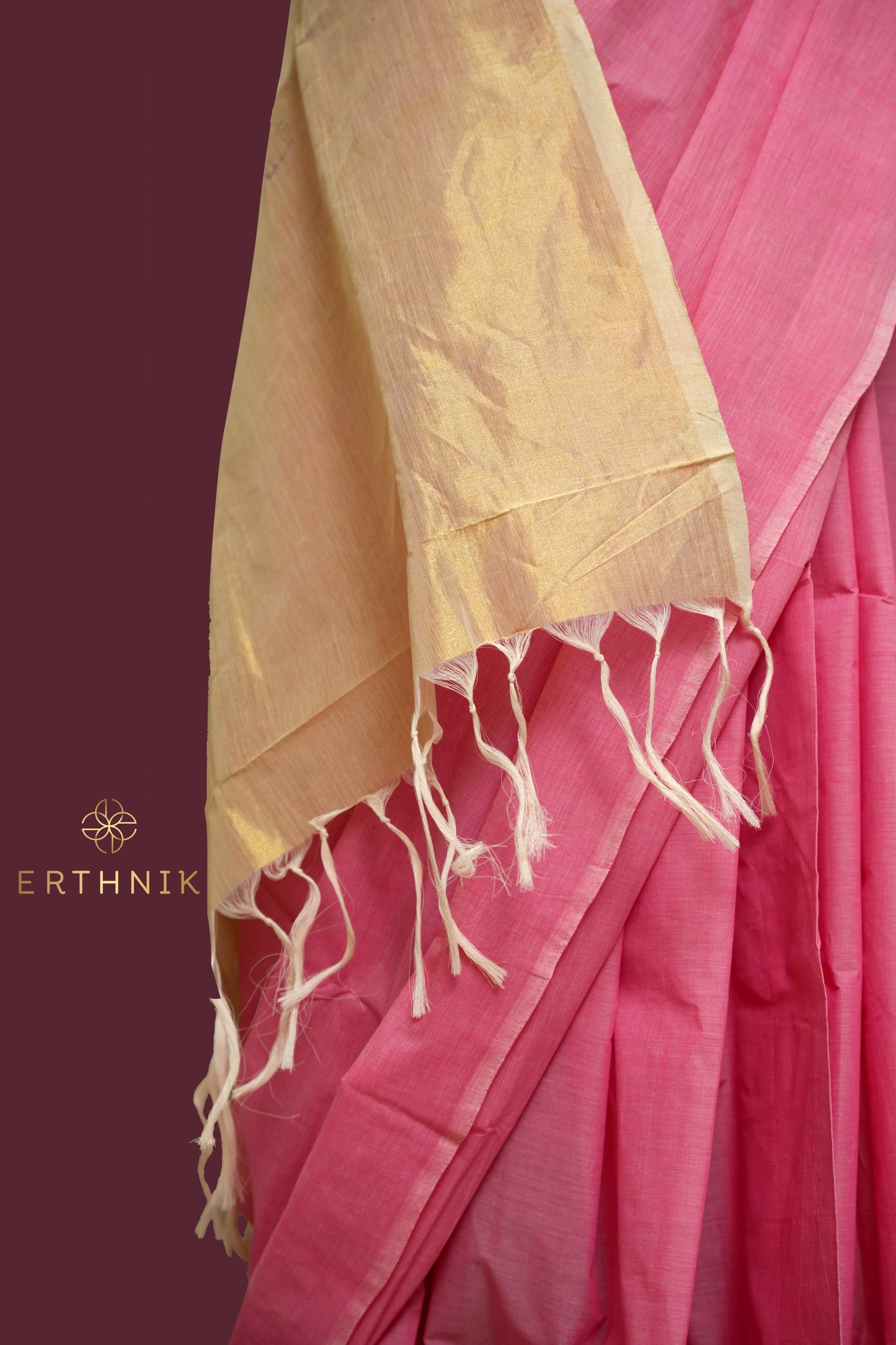 Erthnik™ Premium Chennamangalam Handloom pastel pink pure cotton kerala saree