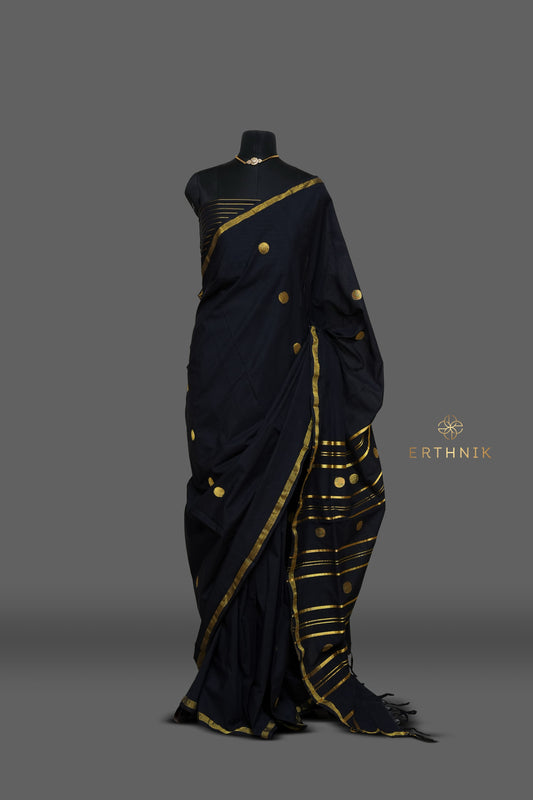 Erthnik™ Premium Chennamangalam Handloom Royal Black pure cotton saree
