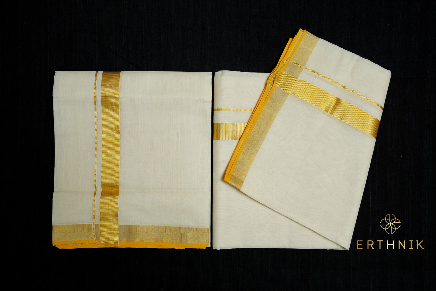 Erthnik™ Pure Handloom Kasavu Set Mundu – Classic Gold Border