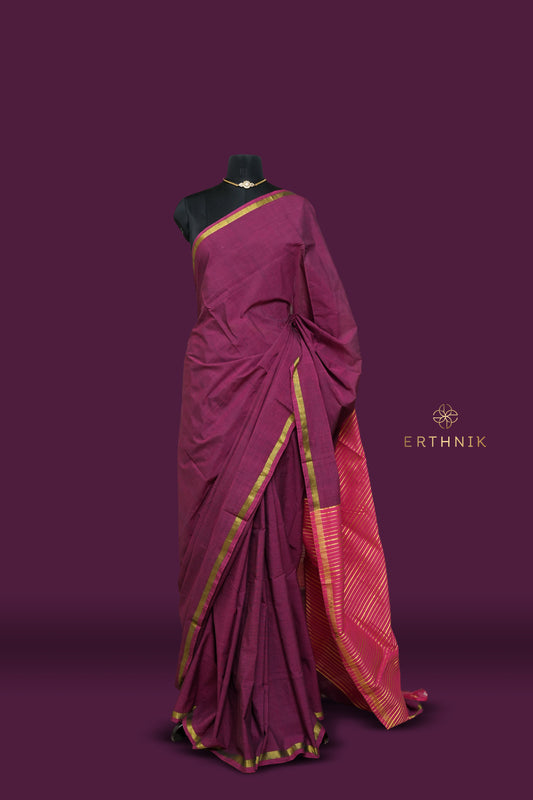 Erthnik™ Premium Chennamangalam Handloom Maroon pure cotton saree