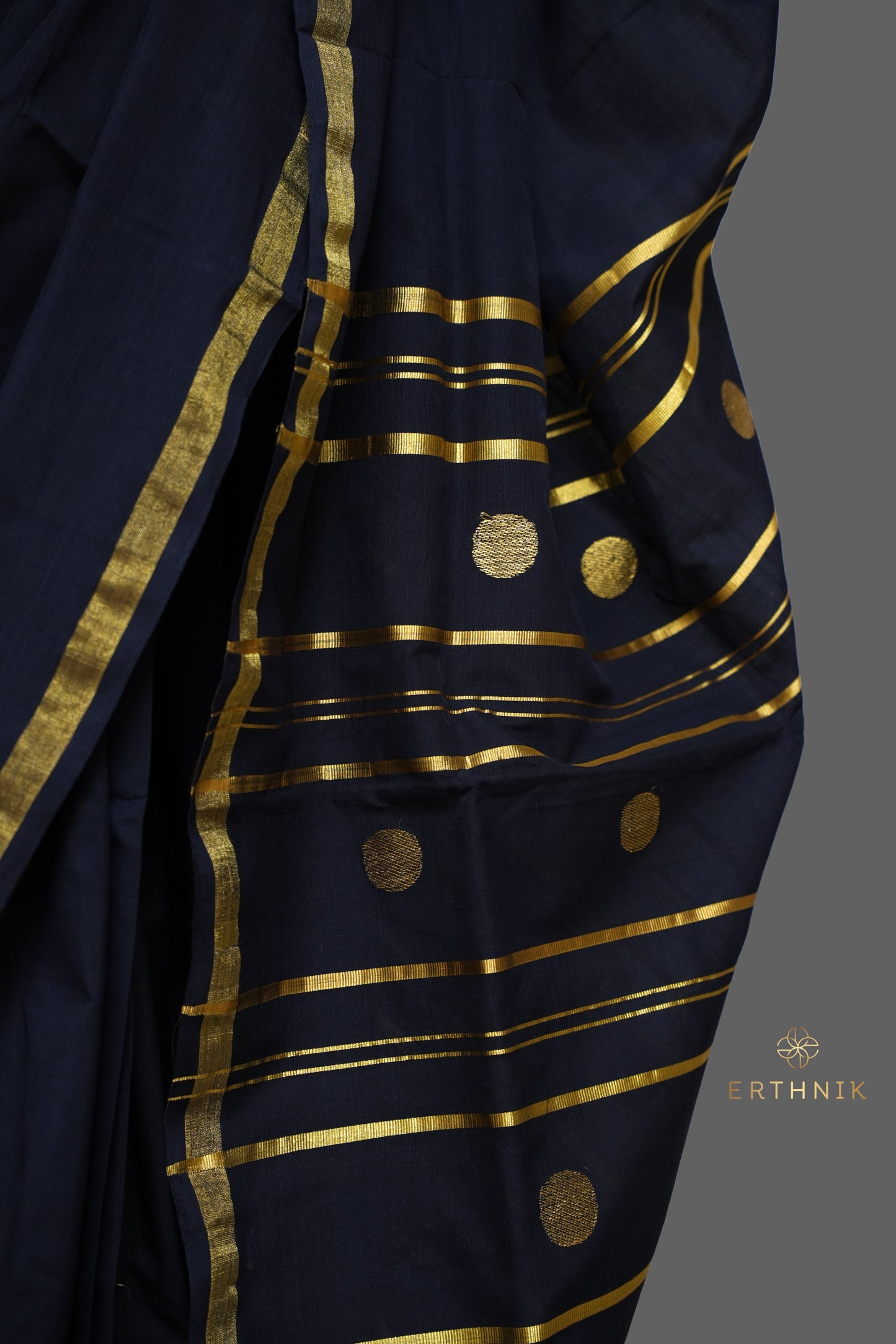 Erthnik™ Premium Chennamangalam Handloom Royal Black pure cotton saree