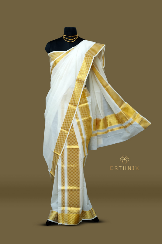 Erthnik™ Premium Handloom Set Mundu – Paa Neythu Kasavu Border (2.80 M)