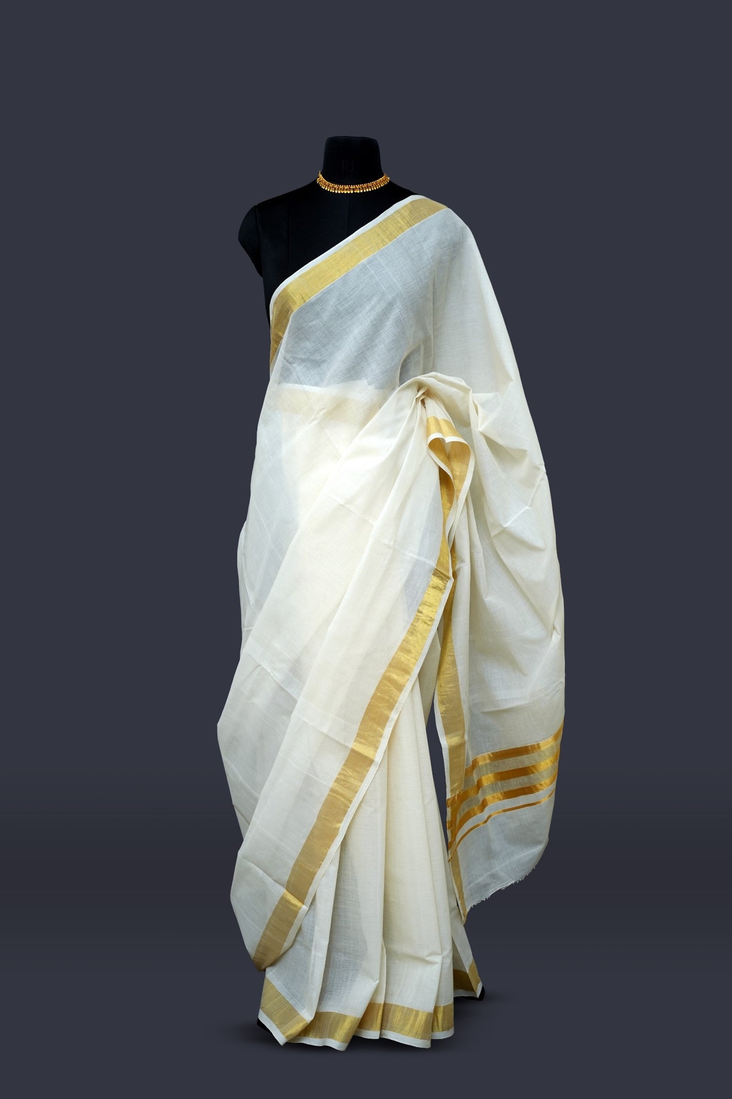 Erthnik™ Classic Kerala Set Saree – Golden Kasavu Border