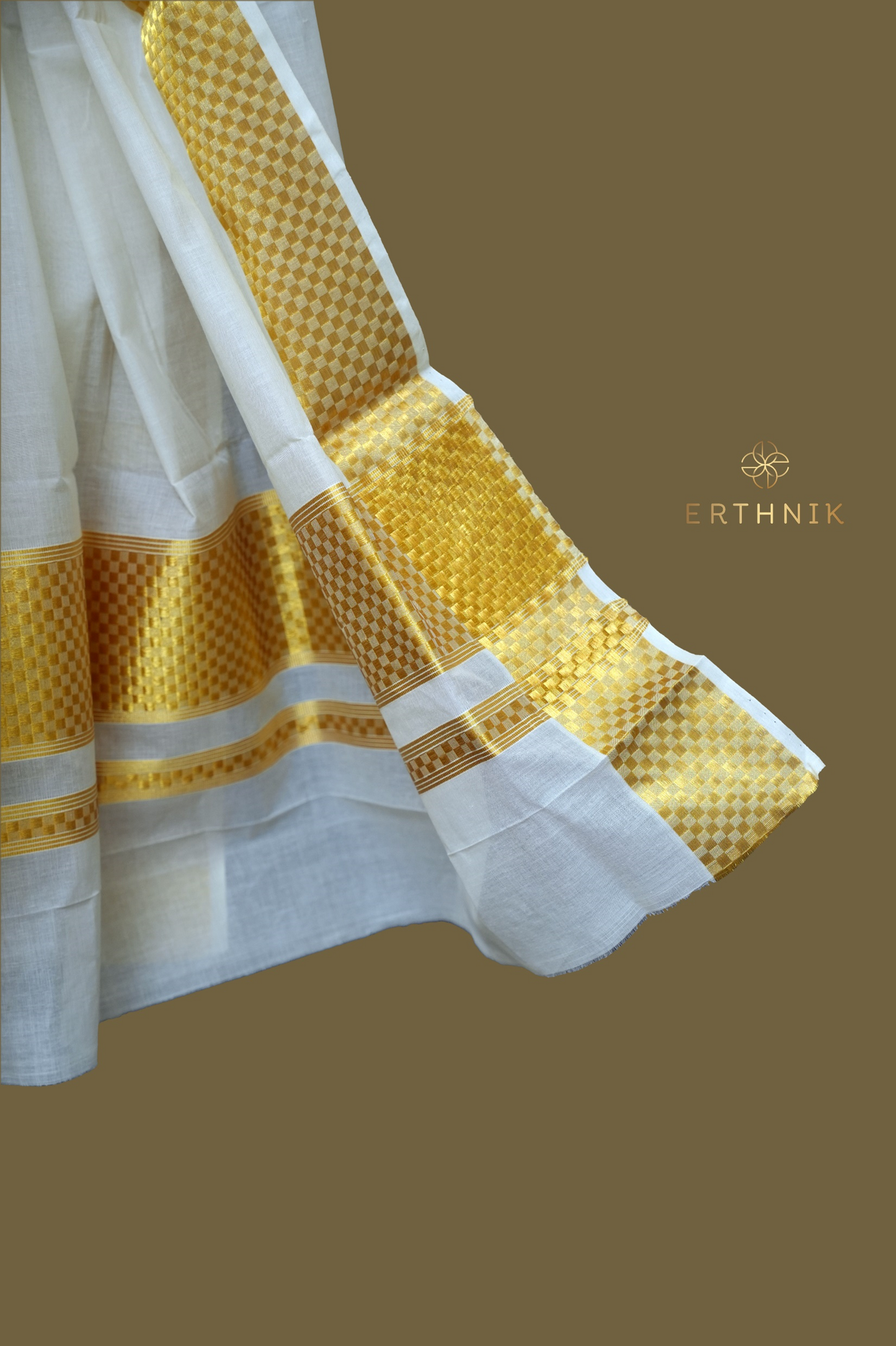 Erthnik™ Premium Handloom Set Mundu – Paa Neythu Kasavu Border (2.80 M)